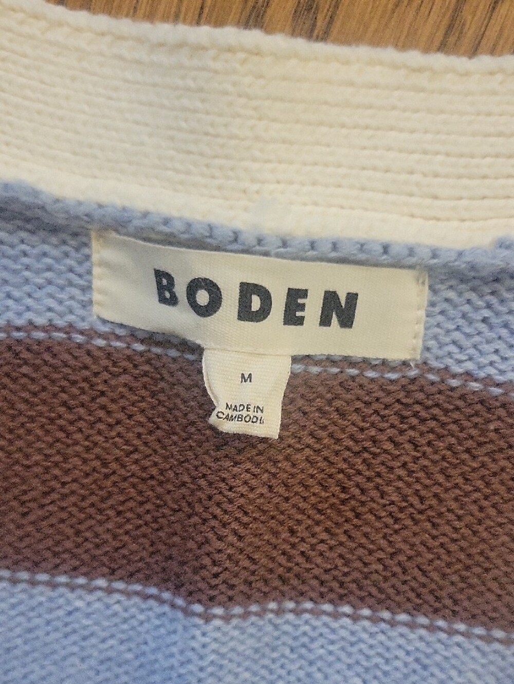 Boden Striped Cotton Cardigan in Blue, Brown, Pink, Yellow & Cream, Medium NWOT - Picture 2 of 5